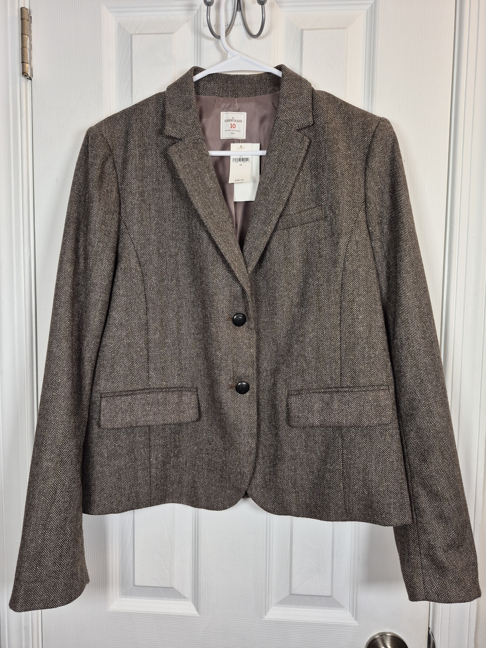 GAP NWT The Academy Blazer Brown Herringbone Tweed Jacket Size 10
